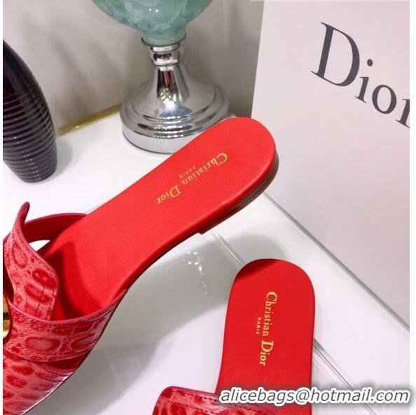 Classic Specials Dior 30 MONTAIGNE Mule Flat Sandals in Crocodile Pattern Calfskin CD1410 Red 2020