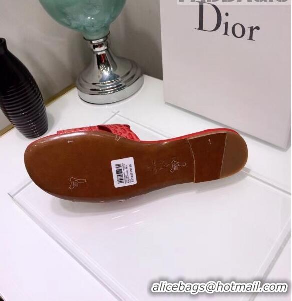 Classic Specials Dior 30 MONTAIGNE Mule Flat Sandals in Crocodile Pattern Calfskin CD1410 Red 2020