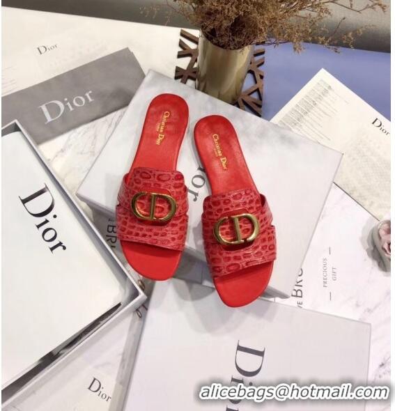 Classic Specials Dior 30 MONTAIGNE Mule Flat Sandals in Crocodile Pattern Calfskin CD1410 Red 2020