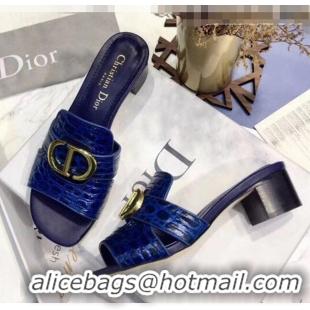 Shop Dior 30 MONTAIGNE Heeled Slide Sandals in Crocodile Pattern Calfskin CD1411 Blue 2020