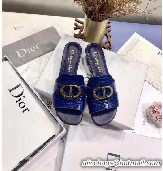 Shop Dior 30 MONTAIGNE Heeled Slide Sandals in Crocodile Pattern Calfskin CD1411 Blue 2020