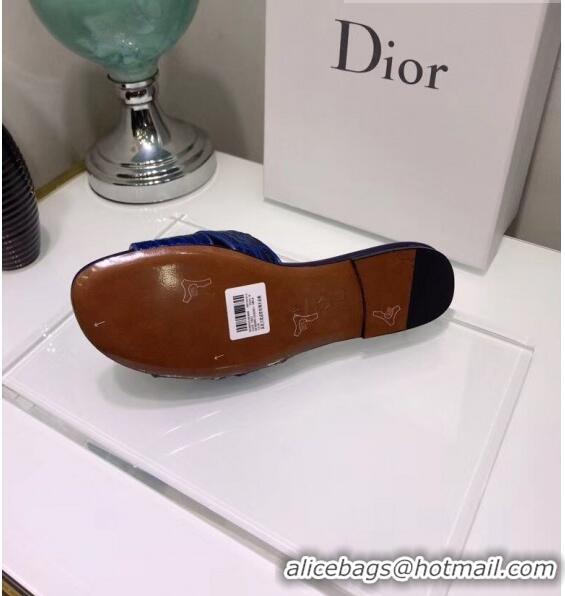 Inexpensive Dior 30 MONTAIGNE Mule Flat Sandals in Crocodile Pattern Calfskin CD1412 Blue 2020