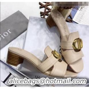 Popular Style Dior 30 MONTAIGNE Heeled Slide Sandals In Smooth Calfskin CD1413 Beige 2020