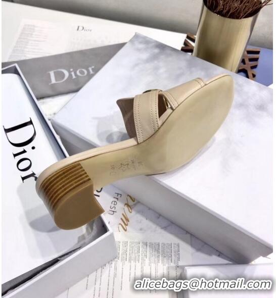 Popular Style Dior 30 MONTAIGNE Heeled Slide Sandals In Smooth Calfskin CD1413 Beige 2020