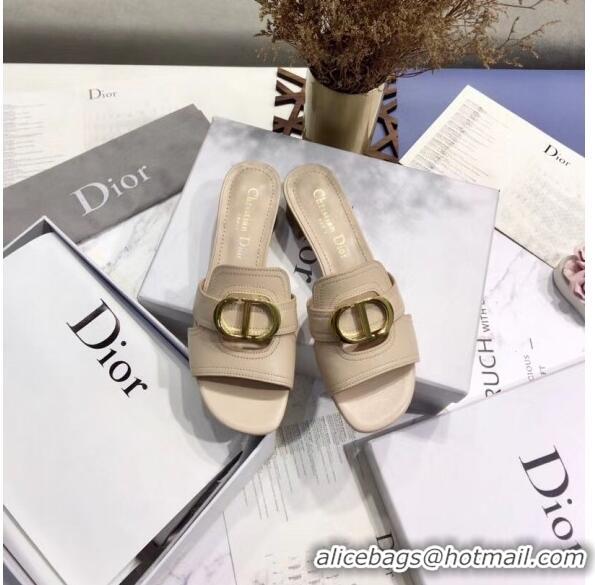 Popular Style Dior 30 MONTAIGNE Heeled Slide Sandals In Smooth Calfskin CD1413 Beige 2020