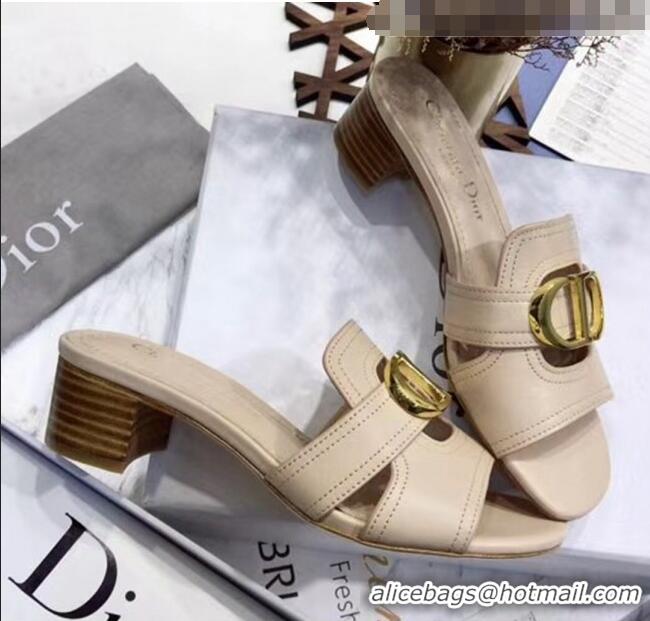 Popular Style Dior 30 MONTAIGNE Heeled Slide Sandals In Smooth Calfskin CD1413 Beige 2020