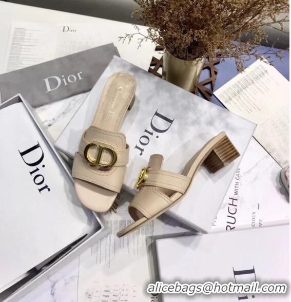 Popular Style Dior 30 MONTAIGNE Heeled Slide Sandals In Smooth Calfskin CD1413 Beige 2020