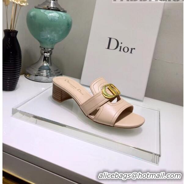 Popular Style Dior 30 MONTAIGNE Heeled Slide Sandals In Smooth Calfskin CD1413 Beige 2020