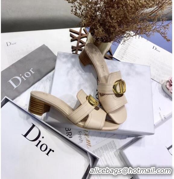 Popular Style Dior 30 MONTAIGNE Heeled Slide Sandals In Smooth Calfskin CD1413 Beige 2020