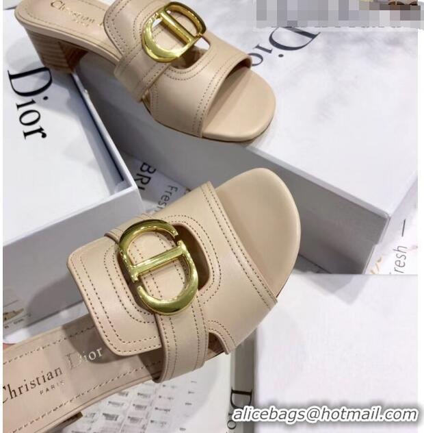 Popular Style Dior 30 MONTAIGNE Heeled Slide Sandals In Smooth Calfskin CD1413 Beige 2020