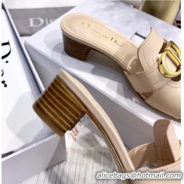 Popular Style Dior 30 MONTAIGNE Heeled Slide Sandals In Smooth Calfskin CD1413 Beige 2020