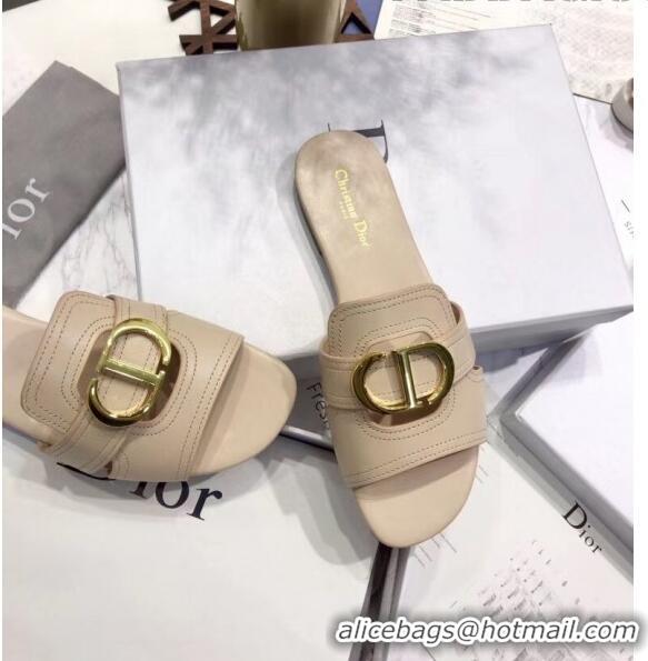 New Design Dior 30 MONTAIGNE Mule Flat Sandals In Smooth Calfskin CD1414 Beige 2020