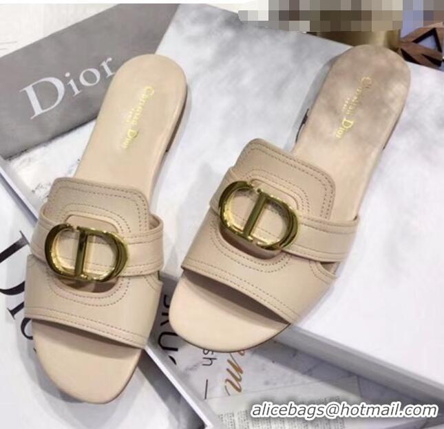 New Design Dior 30 MONTAIGNE Mule Flat Sandals In Smooth Calfskin CD1414 Beige 2020