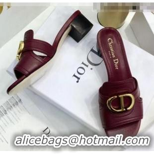 Top Sale Dior 30 MONTAIGNE Heeled Slide Sandals In Smooth Calfskin CD1415 Burgundy 2020