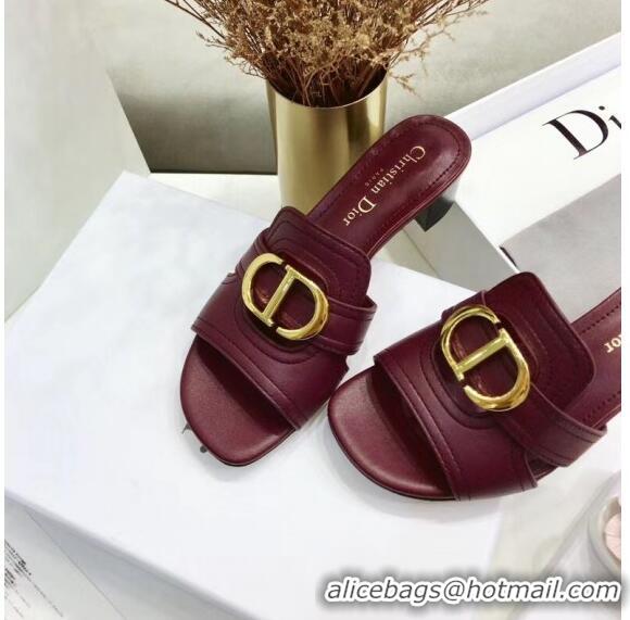 Top Sale Dior 30 MONTAIGNE Heeled Slide Sandals In Smooth Calfskin CD1415 Burgundy 2020