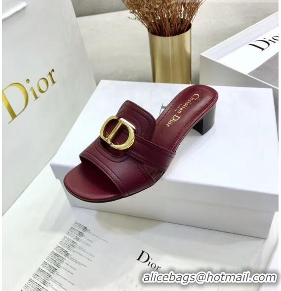 Top Sale Dior 30 MONTAIGNE Heeled Slide Sandals In Smooth Calfskin CD1415 Burgundy 2020