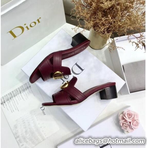 Top Sale Dior 30 MONTAIGNE Heeled Slide Sandals In Smooth Calfskin CD1415 Burgundy 2020