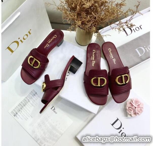 Top Sale Dior 30 MONTAIGNE Heeled Slide Sandals In Smooth Calfskin CD1415 Burgundy 2020