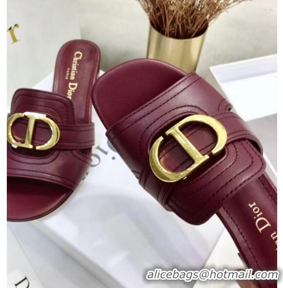 Top Sale Dior 30 MONTAIGNE Heeled Slide Sandals In Smooth Calfskin CD1415 Burgundy 2020