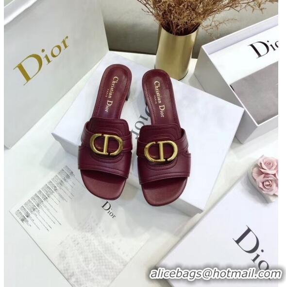 Top Sale Dior 30 MONTAIGNE Heeled Slide Sandals In Smooth Calfskin CD1415 Burgundy 2020