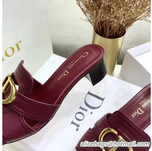 Top Sale Dior 30 MONTAIGNE Heeled Slide Sandals In Smooth Calfskin CD1415 Burgundy 2020