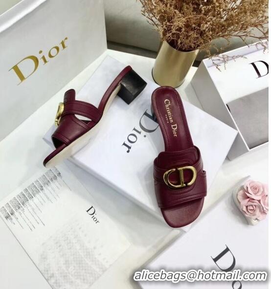 Top Sale Dior 30 MONTAIGNE Heeled Slide Sandals In Smooth Calfskin CD1415 Burgundy 2020