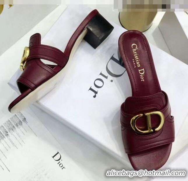 Top Sale Dior 30 MONTAIGNE Heeled Slide Sandals In Smooth Calfskin CD1415 Burgundy 2020