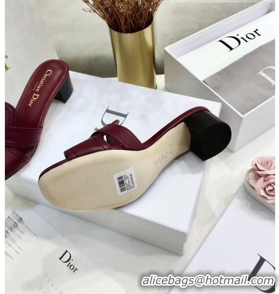 Top Sale Dior 30 MONTAIGNE Heeled Slide Sandals In Smooth Calfskin CD1415 Burgundy 2020