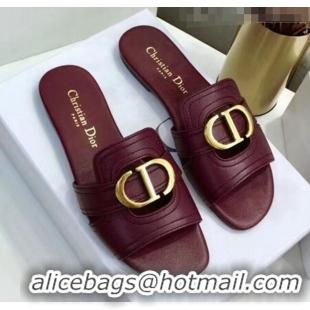 Well Crafted Dior 30 MONTAIGNE Mule Flat Sandals In Smooth Calfskin CD1416 Burgundy 2020