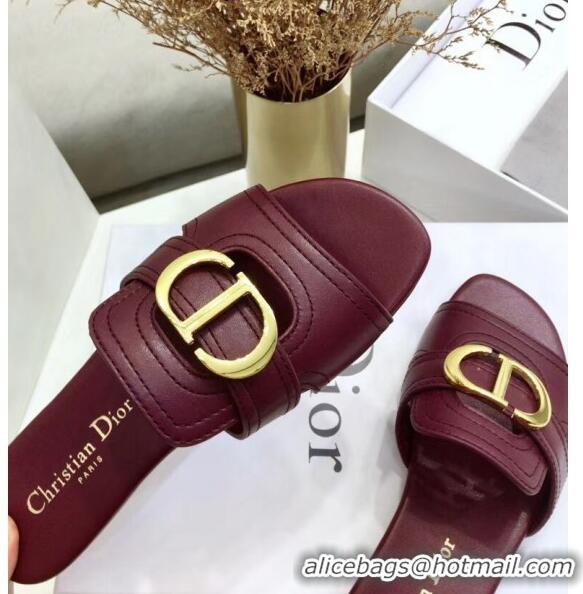 Well Crafted Dior 30 MONTAIGNE Mule Flat Sandals In Smooth Calfskin CD1416 Burgundy 2020