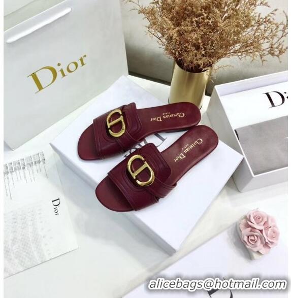 Well Crafted Dior 30 MONTAIGNE Mule Flat Sandals In Smooth Calfskin CD1416 Burgundy 2020