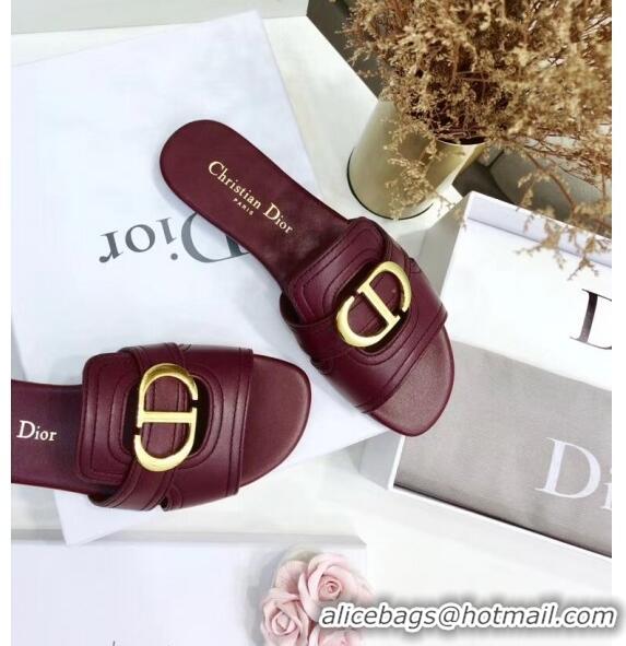 Well Crafted Dior 30 MONTAIGNE Mule Flat Sandals In Smooth Calfskin CD1416 Burgundy 2020