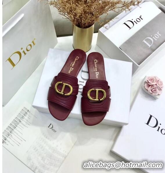 Well Crafted Dior 30 MONTAIGNE Mule Flat Sandals In Smooth Calfskin CD1416 Burgundy 2020