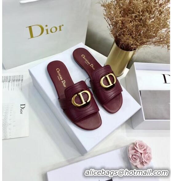 Well Crafted Dior 30 MONTAIGNE Mule Flat Sandals In Smooth Calfskin CD1416 Burgundy 2020