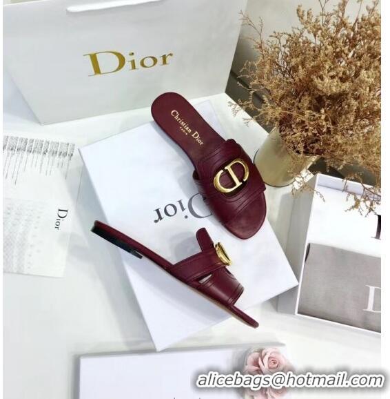 Well Crafted Dior 30 MONTAIGNE Mule Flat Sandals In Smooth Calfskin CD1416 Burgundy 2020