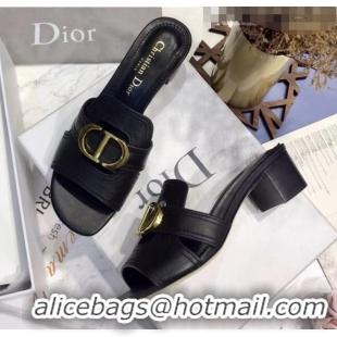 Good Taste Dior 30 MONTAIGNE Heeled Slide Sandals In Smooth Calfskin CD1417 Black 2020