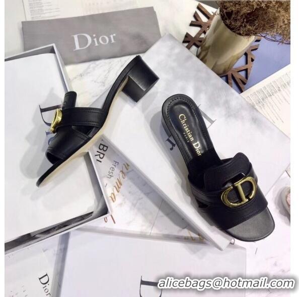 Good Taste Dior 30 MONTAIGNE Heeled Slide Sandals In Smooth Calfskin CD1417 Black 2020