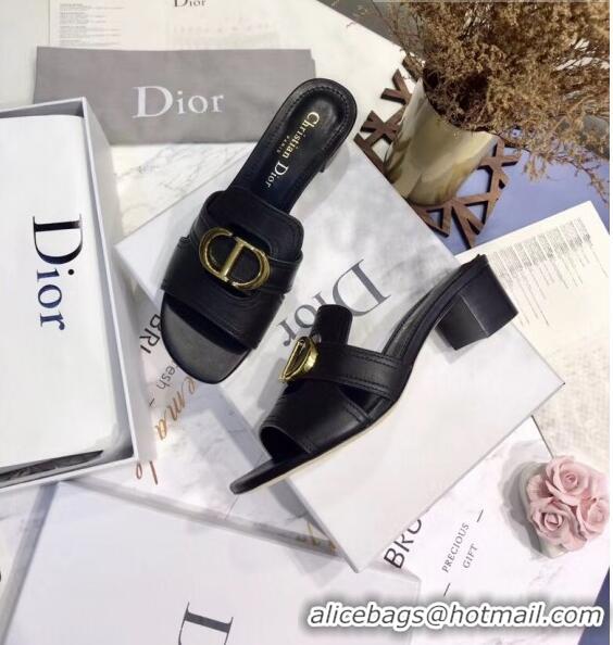 Good Taste Dior 30 MONTAIGNE Heeled Slide Sandals In Smooth Calfskin CD1417 Black 2020