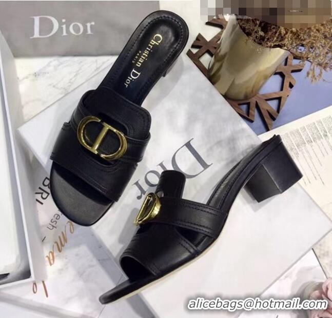 Good Taste Dior 30 MONTAIGNE Heeled Slide Sandals In Smooth Calfskin CD1417 Black 2020