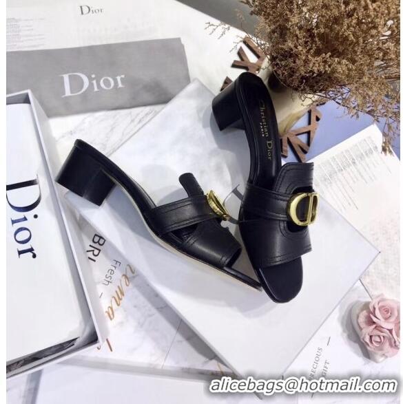 Good Taste Dior 30 MONTAIGNE Heeled Slide Sandals In Smooth Calfskin CD1417 Black 2020