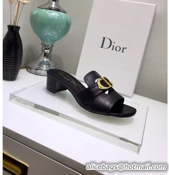 Good Taste Dior 30 MONTAIGNE Heeled Slide Sandals In Smooth Calfskin CD1417 Black 2020