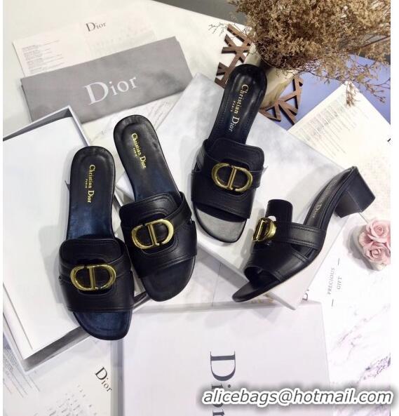 Good Taste Dior 30 MONTAIGNE Heeled Slide Sandals In Smooth Calfskin CD1417 Black 2020