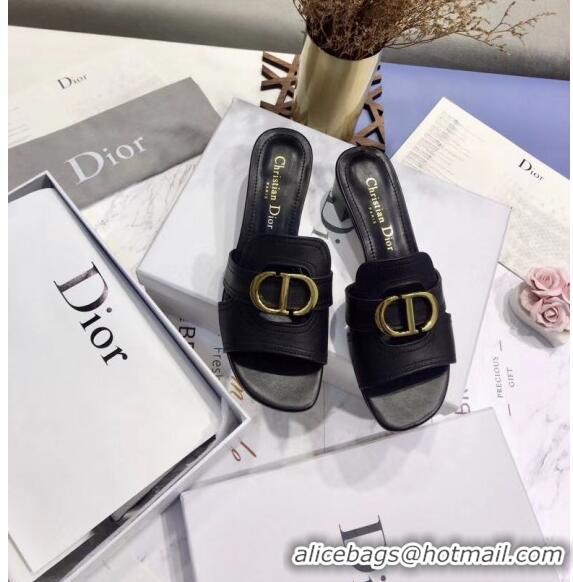 Good Taste Dior 30 MONTAIGNE Heeled Slide Sandals In Smooth Calfskin CD1417 Black 2020