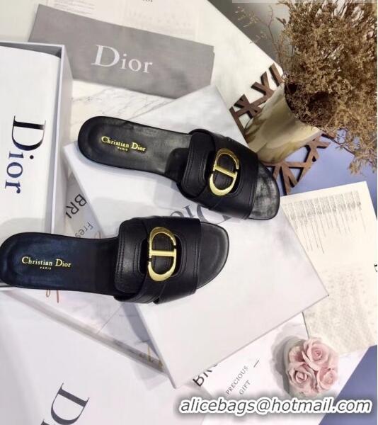 Reproduction Dior 30 MONTAIGNE Mule Flat Sandals In Smooth Calfskin CD1419 Black 2020