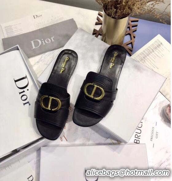 Reproduction Dior 30 MONTAIGNE Mule Flat Sandals In Smooth Calfskin CD1419 Black 2020