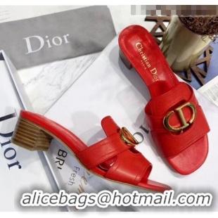 Top Design Dior 30 MONTAIGNE Heeled Slide Sandals In Smooth Calfskin CD1418 Red 2020