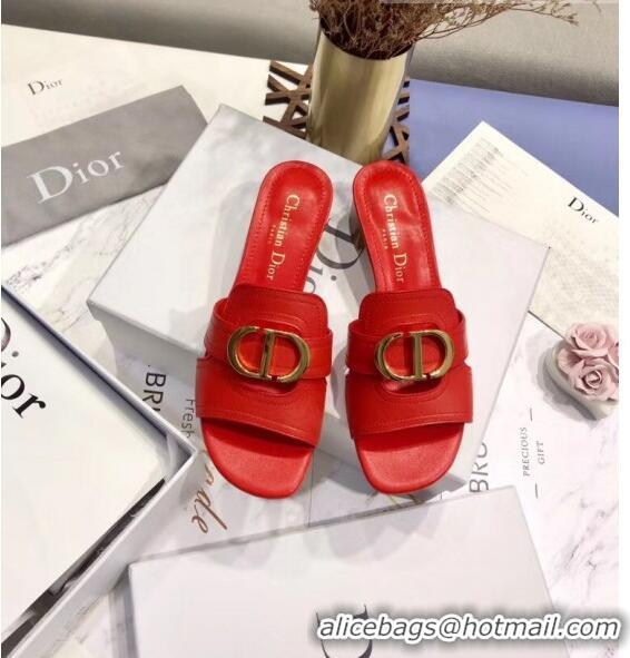 Top Design Dior 30 MONTAIGNE Heeled Slide Sandals In Smooth Calfskin CD1418 Red 2020