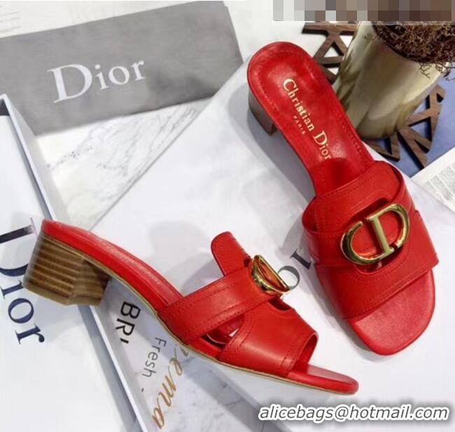 Top Design Dior 30 MONTAIGNE Heeled Slide Sandals In Smooth Calfskin CD1418 Red 2020