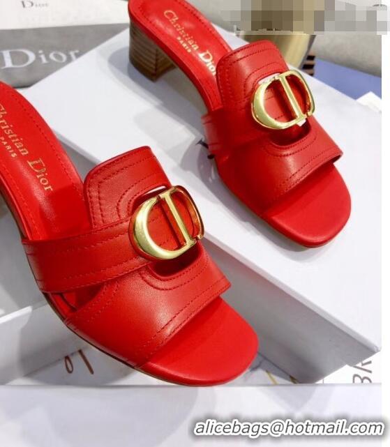 Top Design Dior 30 MONTAIGNE Heeled Slide Sandals In Smooth Calfskin CD1418 Red 2020