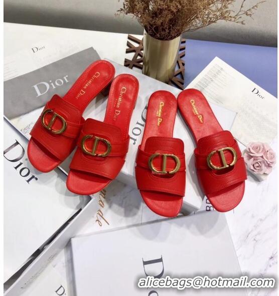 Top Design Dior 30 MONTAIGNE Heeled Slide Sandals In Smooth Calfskin CD1418 Red 2020